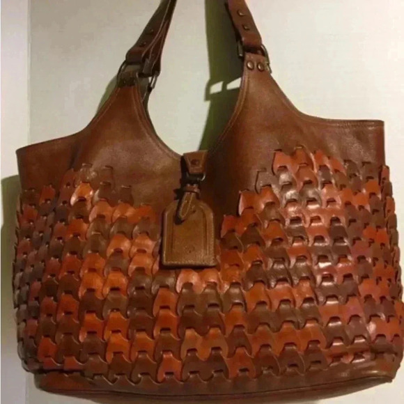 Mulberry brown woven leather satchel handbag - Picture 6 of 13